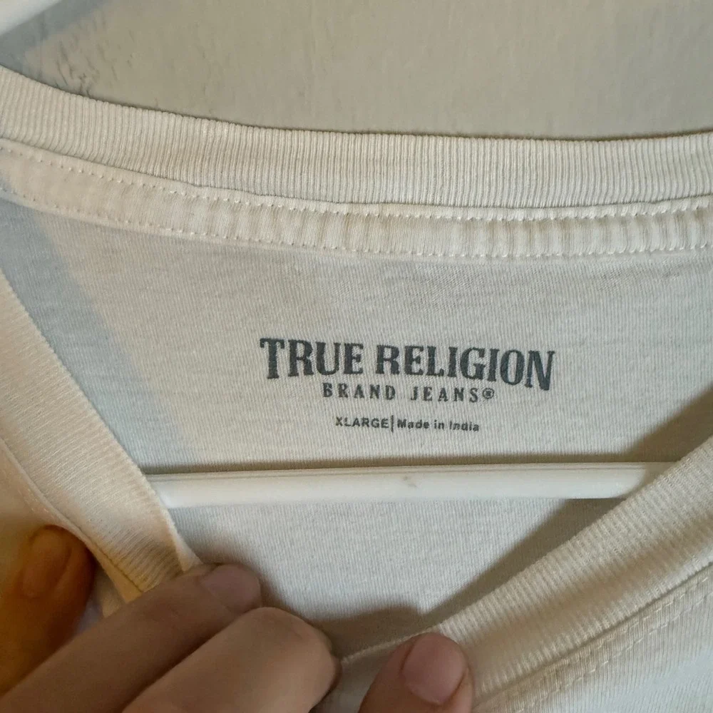 True‎ Religion Mens White Long Sleeve Graphic Logo T-Shirt XL Horseshoe Branding